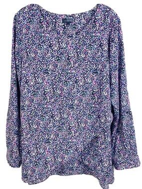The Limited Navy Multi-Color Printed Long Sleeve Blouse